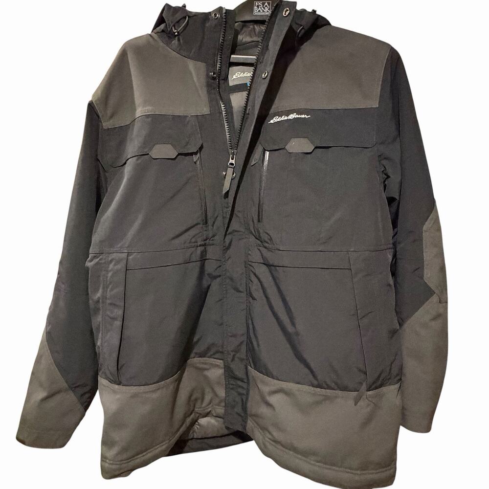 Eddie Bauer Storm Ops Parka Mens XXL Black Gray Primaloft Waterproof Weatheredge